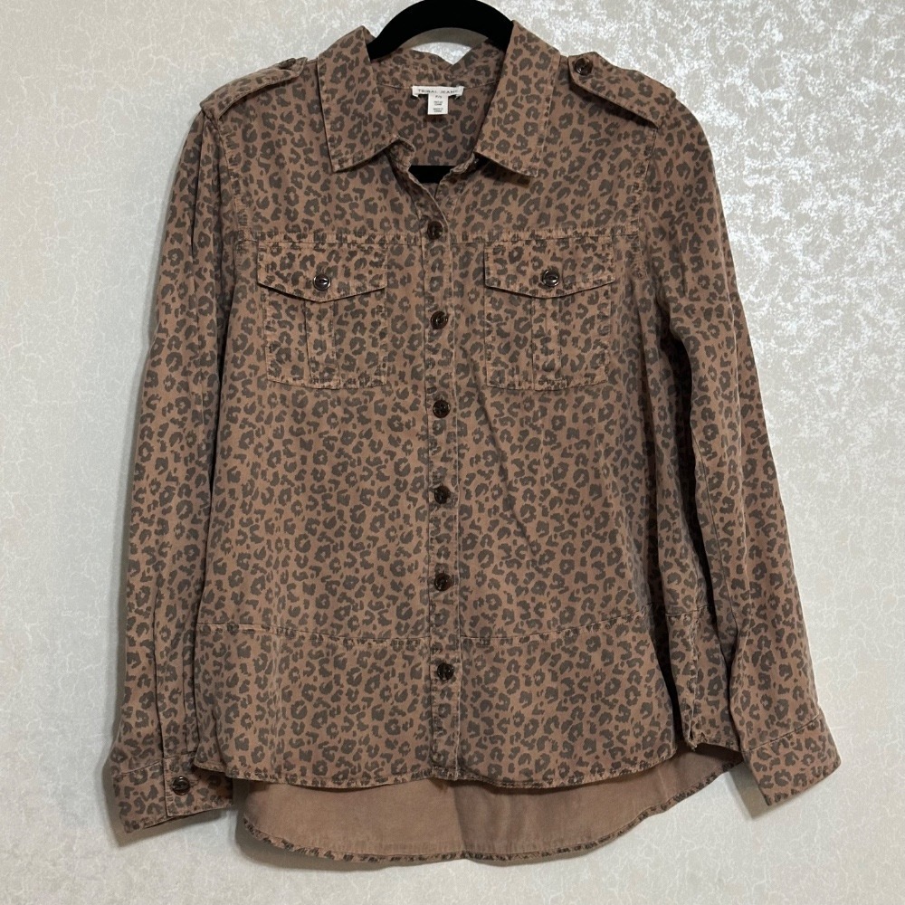 Tribal Jeans Leopard Print Shirt Shacket Button Down Long Sleeve Passenten S